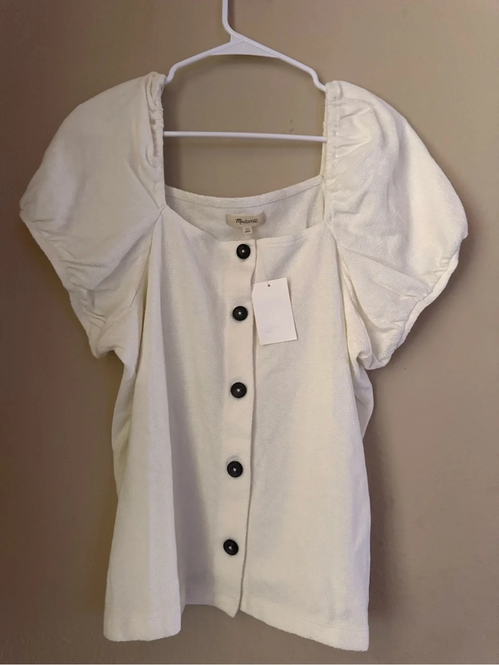NWT Madewell Jacquard Square Neck Cream Puff Sleeve Top